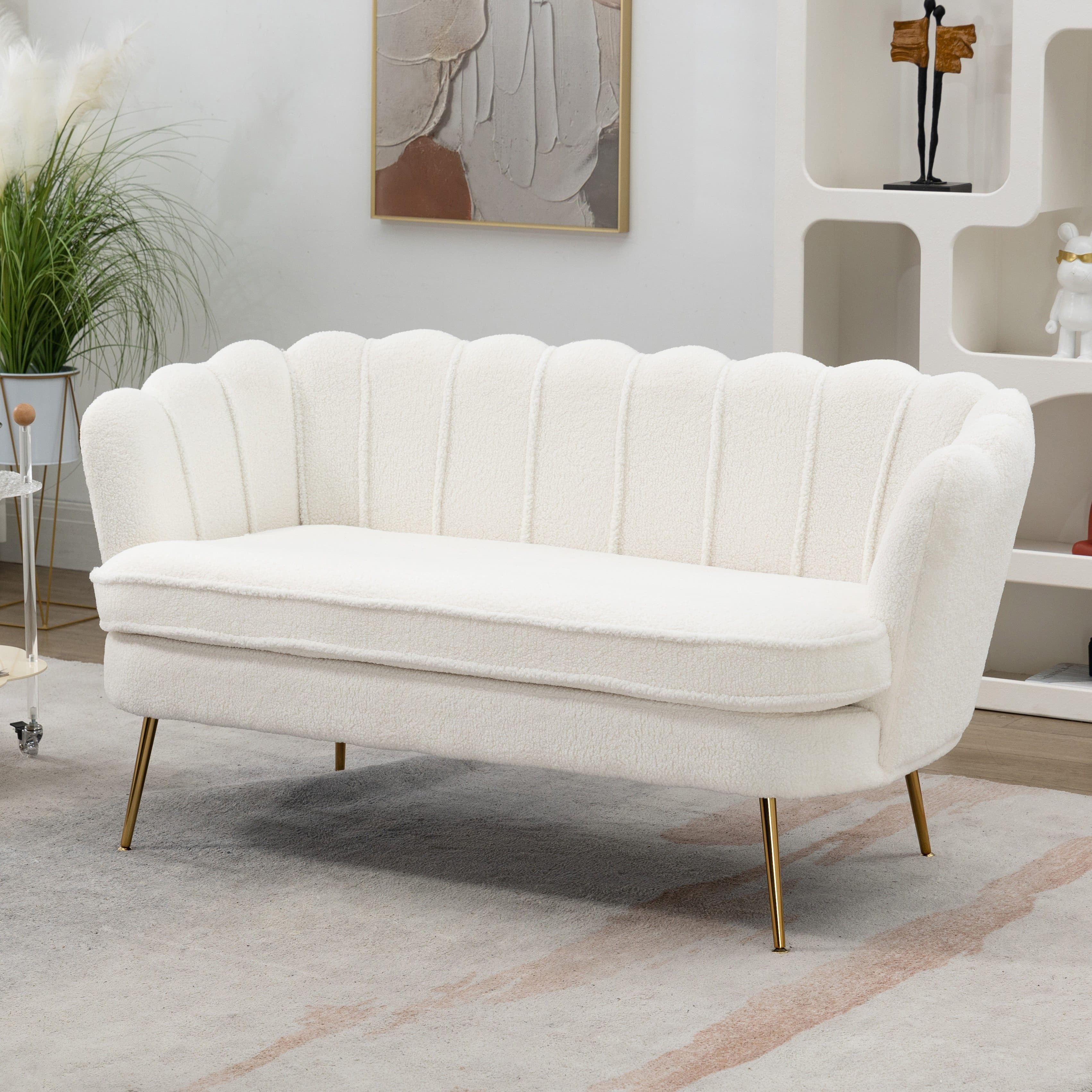 TEMU Comfy Loveseat Sofa Small Couch 2-seater Sofa With Golden Metal Legs For Living Room, Bedroom, Apartment