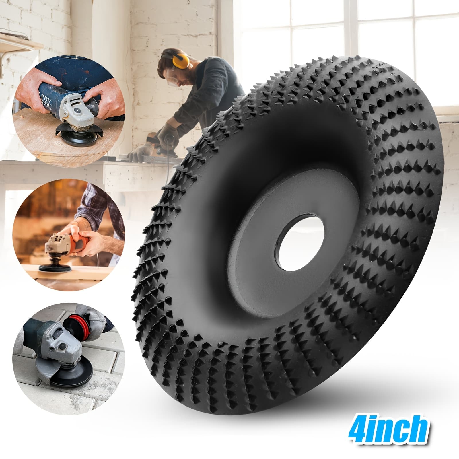 TEMU 1pc 4inch Wood Grinder Wheel Disc, Wood Shaping Wheel, Grinding Wheel Carving Abrasive Disc, For Angle Grinder