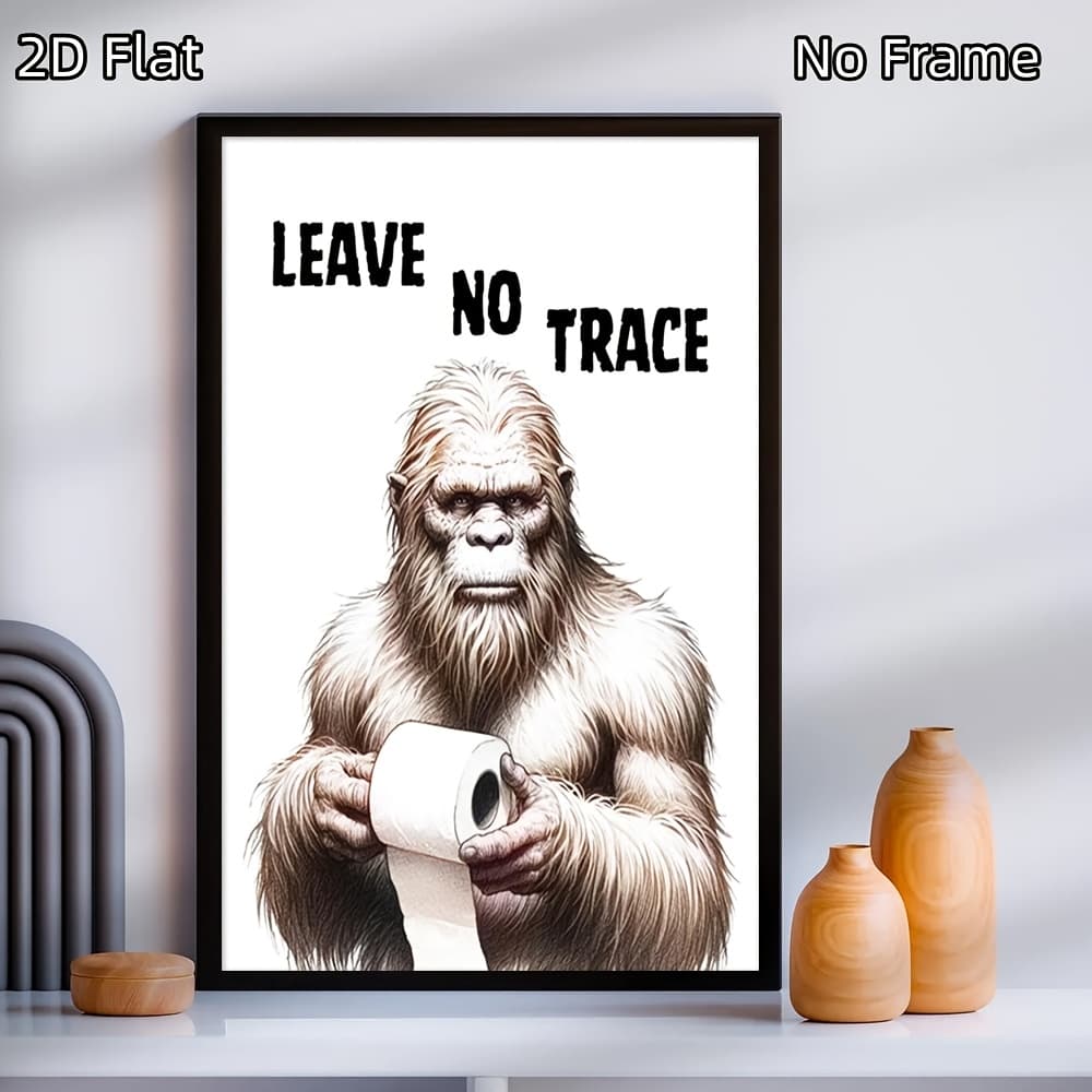 TEMU 2d Flat, 2d Flat, 2d Flat 12x16" Frameless Sasquatch & Toilet Paper Canvas Art - Minimalist Bathroom Decor, Perfect Gift For Him, Art For Home, Office, Cafe