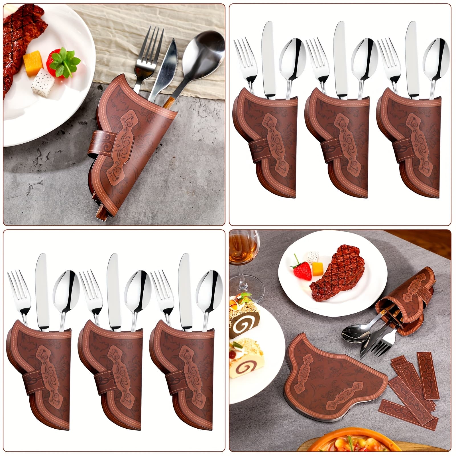 TEMU 60pcs Cowboy Holster Silverware Holders Cardstock Western Party Tableware Supplies Cutlery Sleeve Knife And Fork Holder Vintage Utensil Holders For Western Rodeo Party Favors
