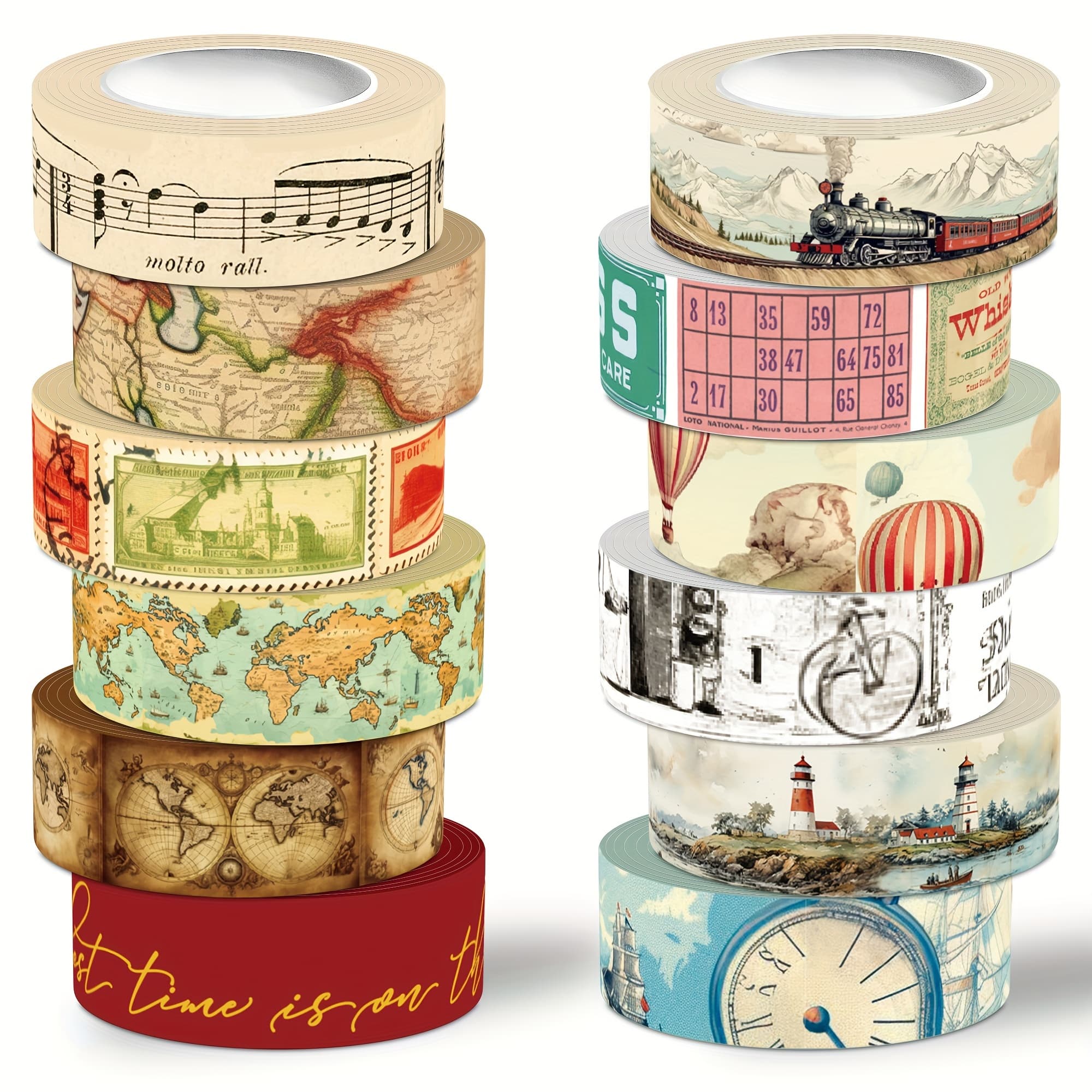 TEMU Vintage Washi Tape Set, 12 Rolls Of Nautical Circumnavigation Decorative Tape, Vintage Map For Note-taking Supplies, Scrapbooking, Diy Crafts, Gift Wrapping