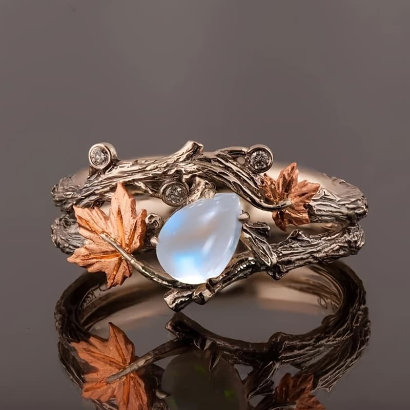 TEMU Elegant Vintage European Style Maple Leaf Ring For Women, Versatile Jewelry For Daily Wear, Gifting, Banquets, Vacations, And Weddings