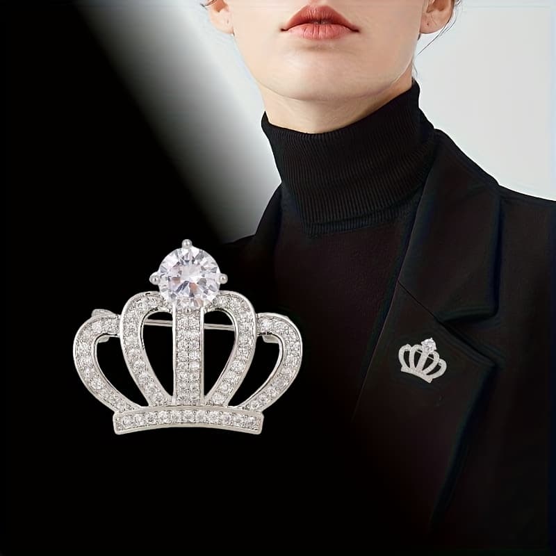TEMU 1pc Vintage Crown Brooch Pin - Sparkling Multi-stone For Scarves, Jackets, Bags - , Party, Thanksgiving Gift For Women, Jacket , Accessory, Embellishments