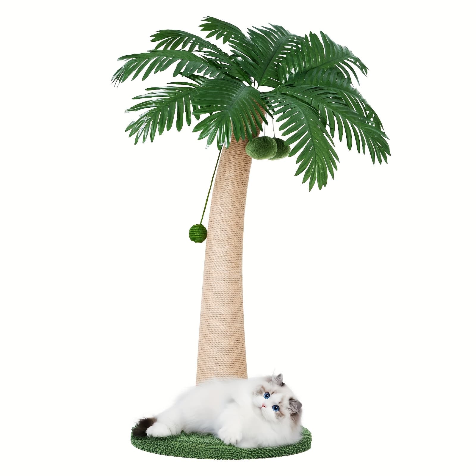 TEMU Tscomon 43 Inches Cat Scratching Post, Large Cat Scratching Post, Sisal Scratcher With 3 Hanging Pompoms For Indoor Cats (tall Round Base)