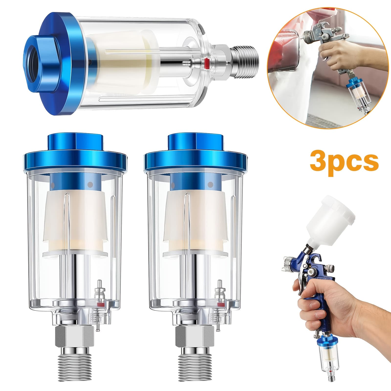TEMU 3pcs Air Filter Water And Oil Remover, 1/4 Inch Thread, For Spray Gun, Compressor & Pneumatic Tools, Removes Water Vapor, Oil And Dust From Airflow, Air Compressor Filter