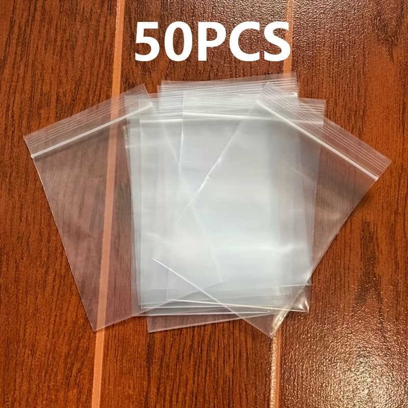 TEMU 50 Thickened Pe Transparent Self-sealing Bags, Reusable Sealing Bags Suitable For Storing Small Items And Packaging Goods