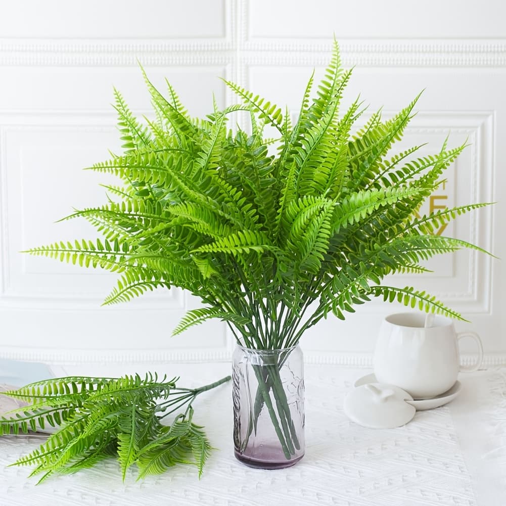 TEMU 8/12pcs Artificial Boston Fake Fern Plants Bushes Decor, 16'' Uv Resistant Plants Bouquet For Outdoors&indoor Greenery Garden Patio Planter Pathway Porch Window Decor