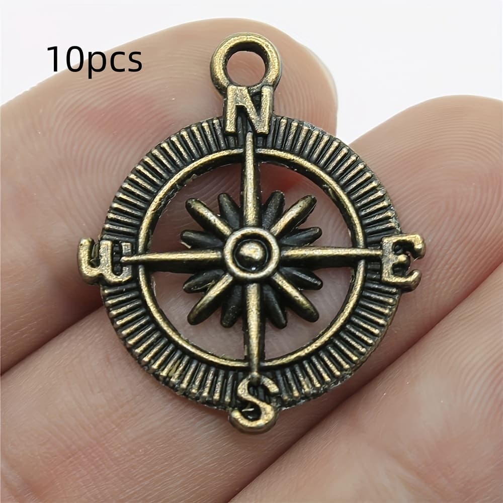 TEMU 10pcs Compass Charm Pendants, For Diy Handmade Jewelry Necklace Earring Accessories 25mm
