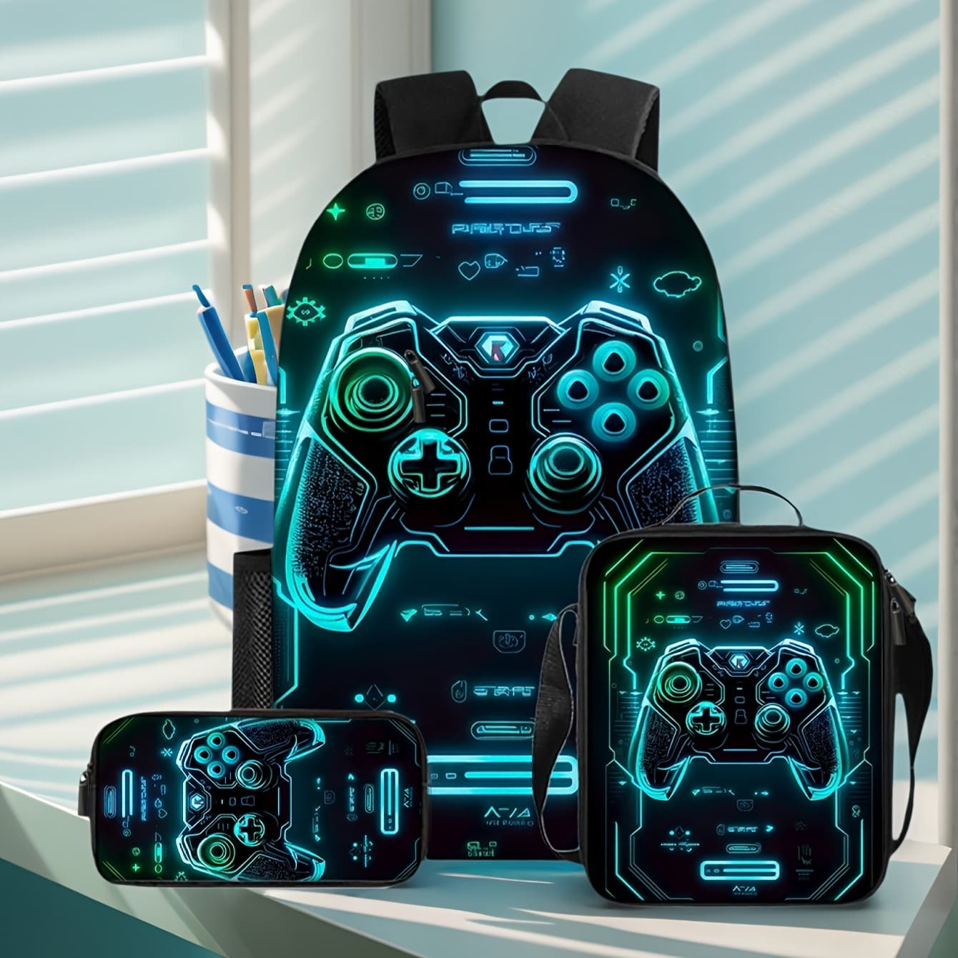 TEMU Backpack For School, 3pcs Cool Gamer Backpacks For Teen With Lunch Box Pencil Case, Bookbag Elementary Middle High School