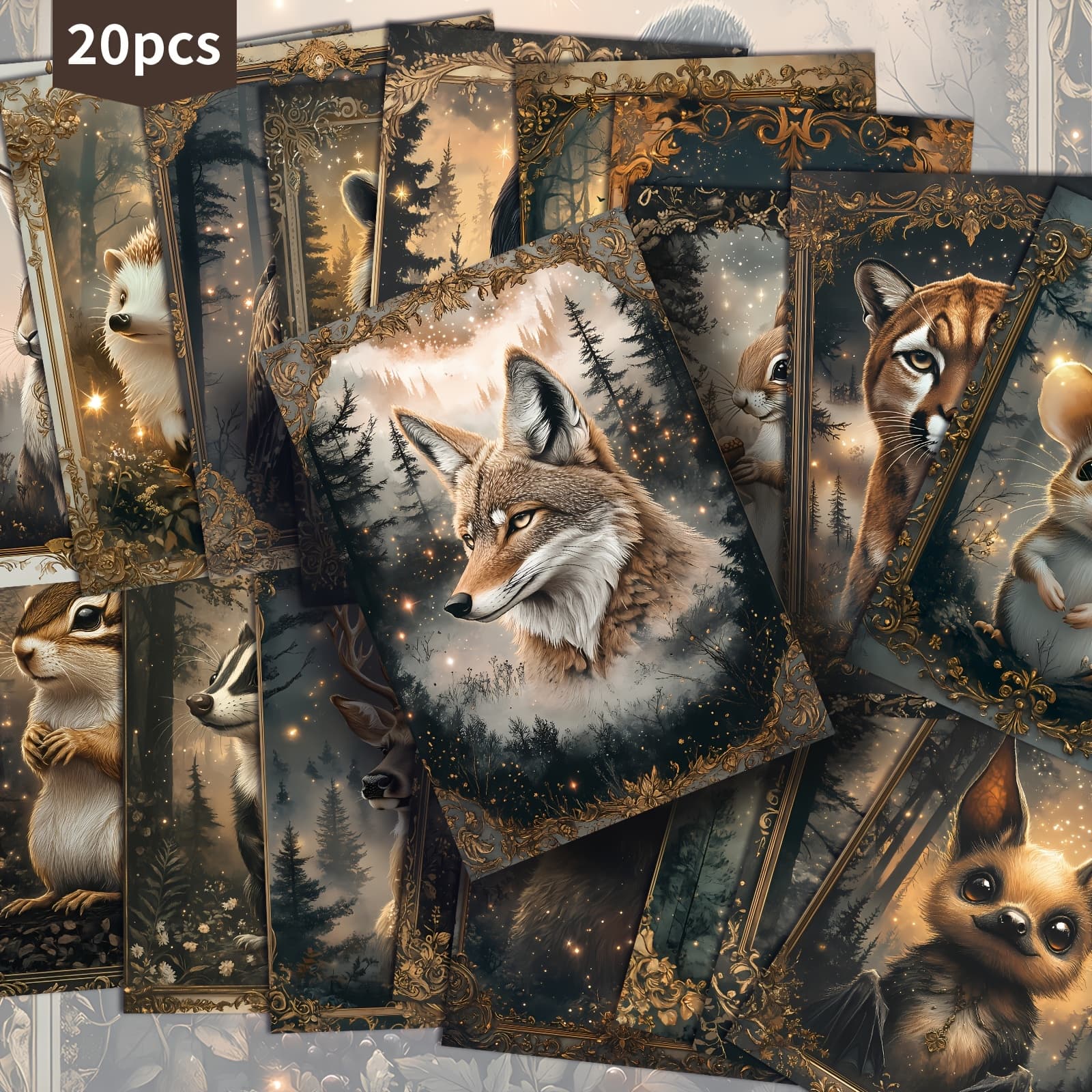 TEMU 20-pack Vintage Glowing Animals Paper Postcards - 4x6 Inches Vintage Junk Journal Paper, Classic Pinup Illustrations, Collectible Decorative Painting Cards For Scrapbooking & Crafting