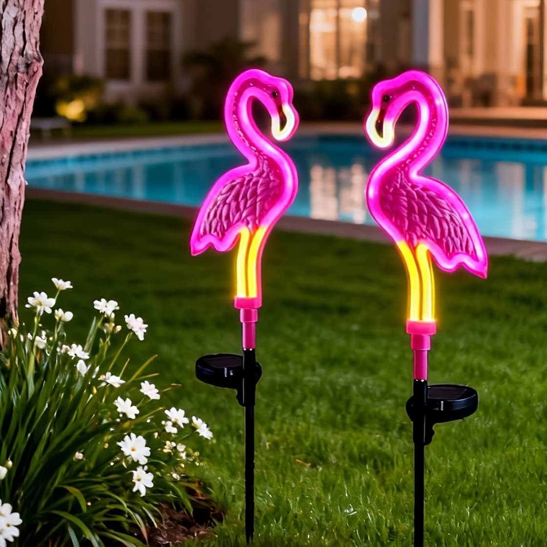 TEMU 2pcs Set, Flamingo Solar Lights Outdoor Decor, Solar Outdoor For Yard Decorations, Pink Flamingo Garden Lights For Outside, , Patio Or Lawn Decor, Solar Garden Lights.