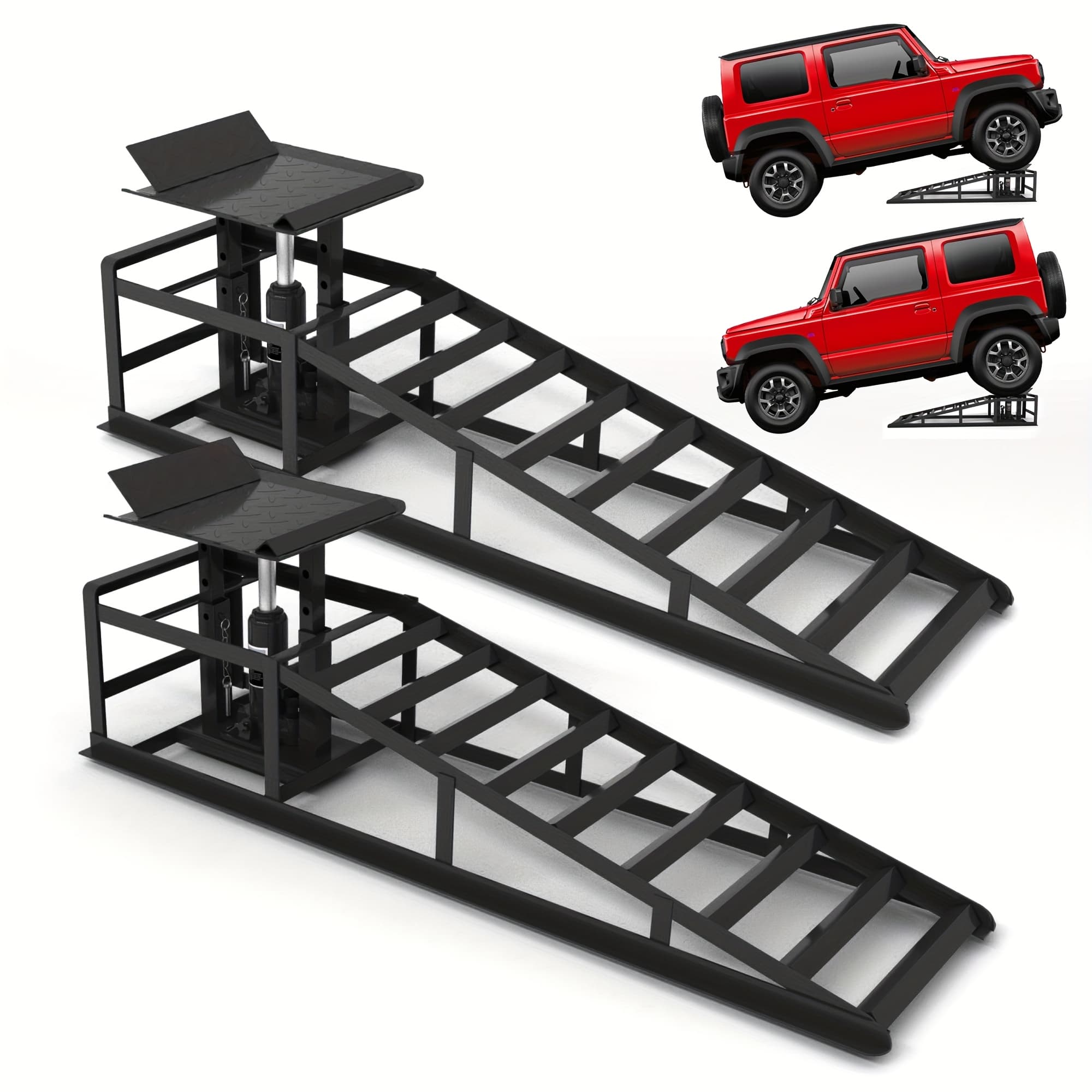 TEMU 2 Pack Hydraulic Car Ramps, 11050lbs 5t Car Ramp 9"-14.2", Heavy-duty Iron-made Vehicle Lift Ramp, Automotive Ramps For Oil Support Jack