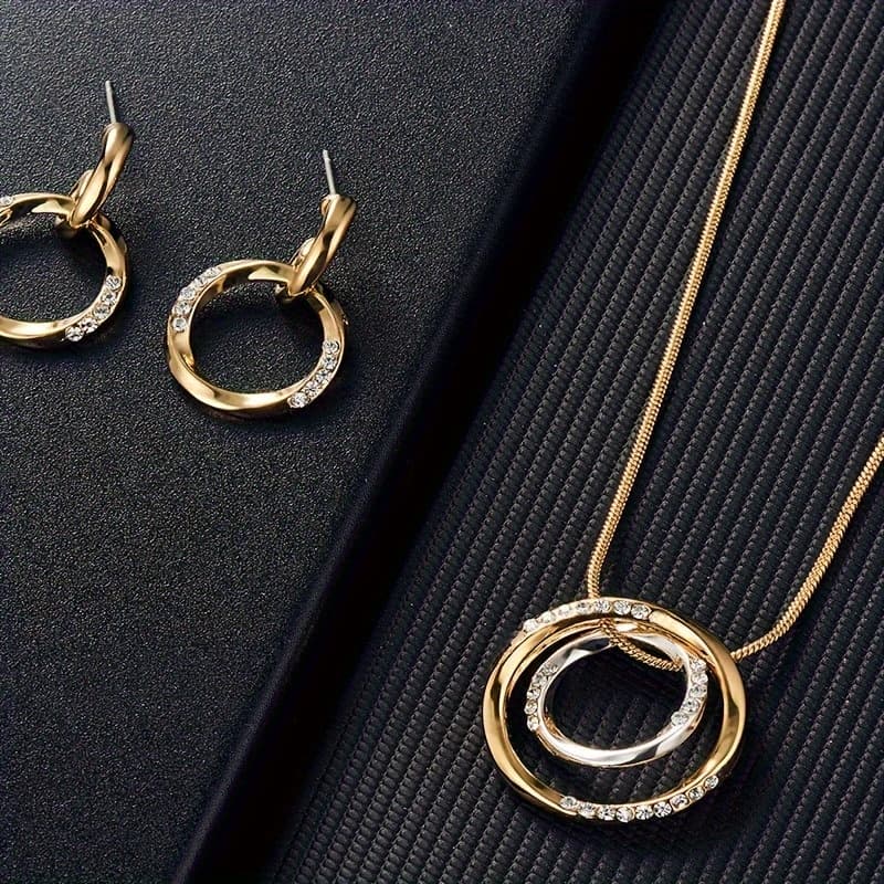 TEMU Mobius Band Pendant Necklace Earrings Jewelry Set Fashion Women's Geometric Round Ornaments Gift