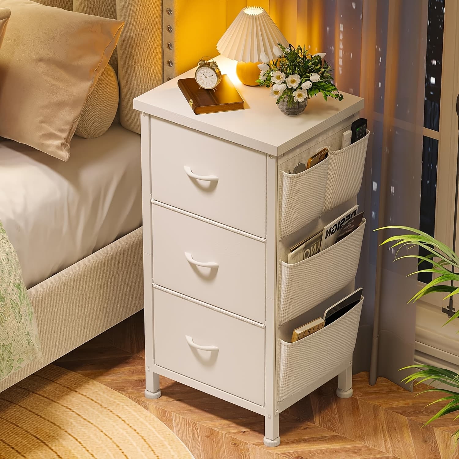 TEMU Nightstand With 3 Drawers, Night Stand For Bedroom, Bedside Table With Wooden Top, Sturdy End Table, Small Dresser For Bedroom, Living Room, White, Storage Drawer Units