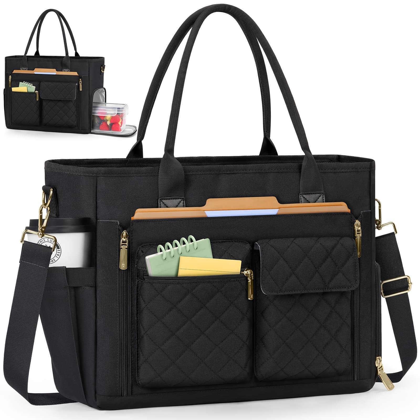 TEMU Rainsmore Teacher Tote Bag With Insulated Lunch Compartment 15.6 Inch Laptop Bag For Women Lightweight Work Bags Nurse Bags
