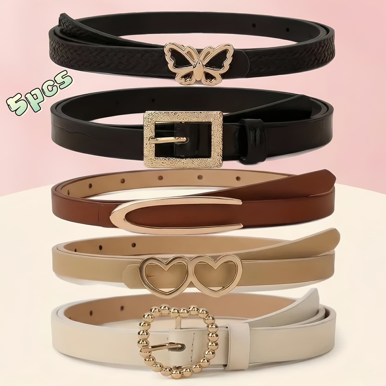 TEMU 5pcs Women's Fashionable And Versatile Belts, , With Jeans, Casual Pants, Dresses, Suit Jackets, Women's Clothing Additions, Christmas Gifts, New Year Gifts, Valentine's Day Gifts