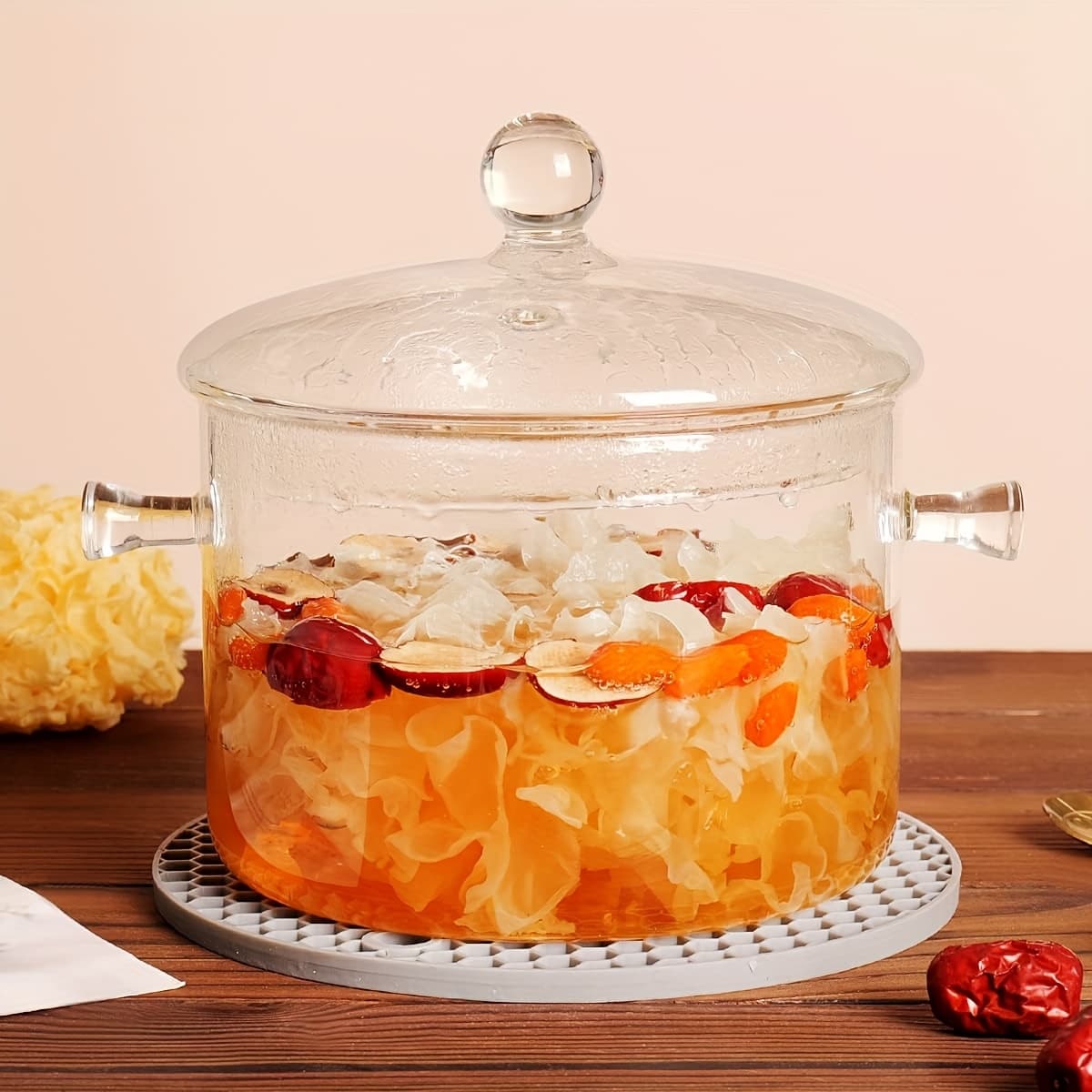 TEMU 1 Set Of 2l/68oz Glass Pot With Lid, Open Cookware, Clear Soup Pot With Lid, Kitchen Small Tools, Kitchen Accessories, Kitchen Supplies, Suitable For Use In Restaurants