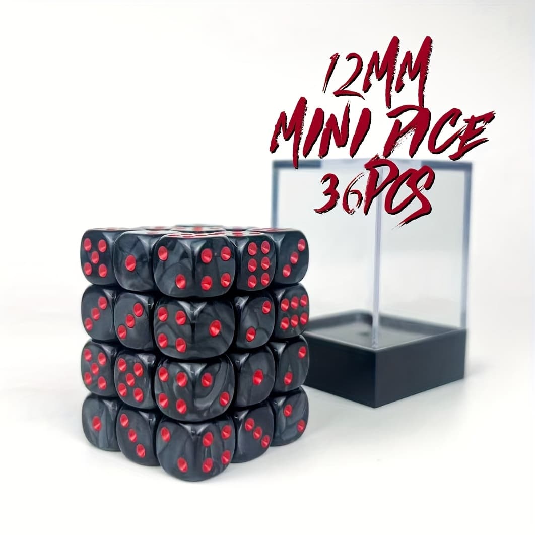 TEMU 36pcs Retro Marble Pattern Black Red Dot Tabletop Game Entertainment Dice With Transparent Plastic Box