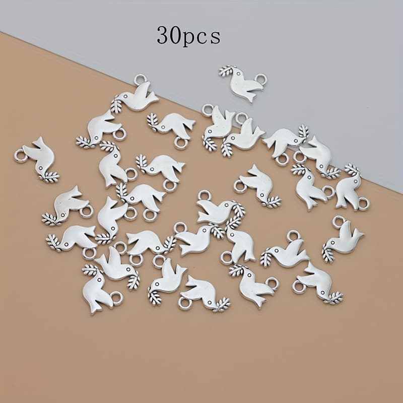 TEMU 30pcs Of Bird-shaped Pendants, Antique Silvery-plated, Ideal For Small Business Supplies. Made Of Alloy, Charms Are Perfect For Necklaces And Earrings For Jewelry Projects