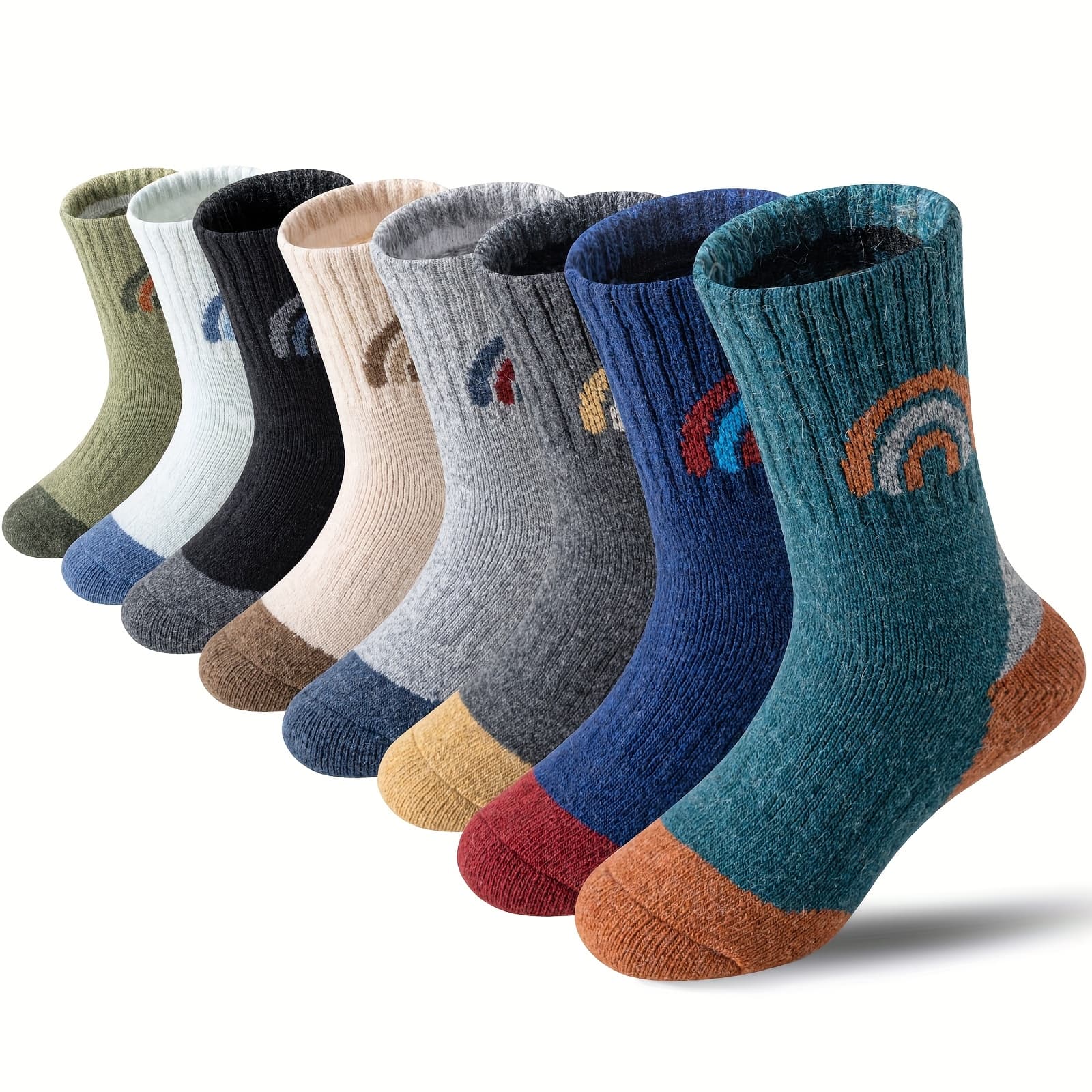 TEMU 8 Pairs Kids Wool Wool Hiking Socks Boys Girls Thermal Winter Warm Thick Cushioned Moisture Wicking Socks