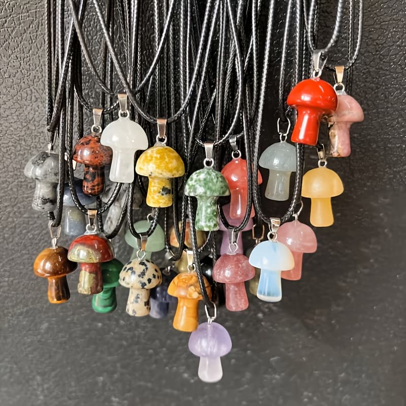 TEMU 20pcs Random Mini Mushroom Shaped Pendant With Rope Set For Women, Assorted Varieties, Colorful, Sparkling, Gift For Valentine's Day & Birthday Party
