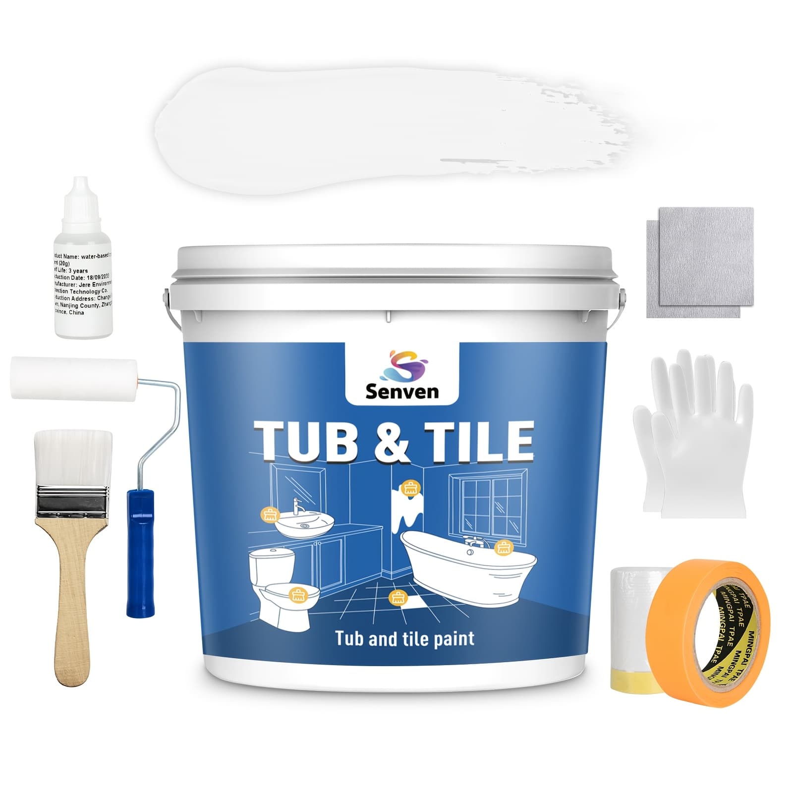 TEMU 32fl.oz White Ceramic Tub And Tile Refinishing Kit - Bathtub, Bathroom Wall, Countertop, Sink Paint - , Waterproof, Low Odor, No Toxic (white 50-60 )