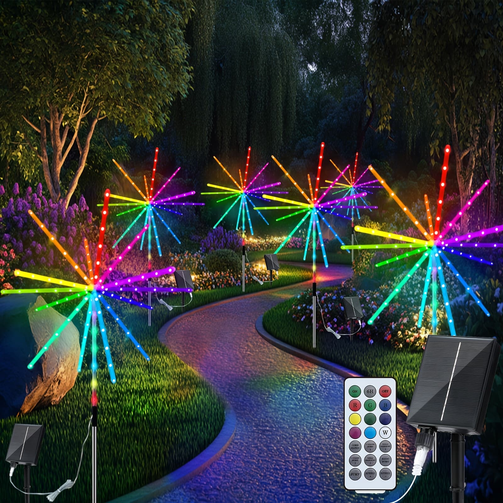 TEMU 2pcs Outdoor Ground With Remote Control, Meteor Shower & Firework Effects, 244led Meteor Shower, 84 , Infrared Sensing, Detachable Pv Cell & For Garden, Path, Camping Parties (heavy