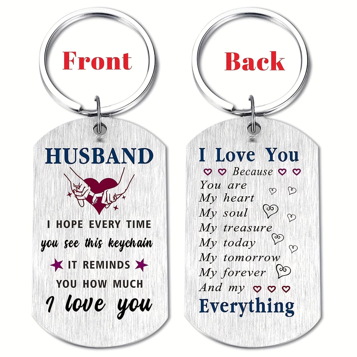 TEMU 1pc Double-sided Stainless Steel Keychain, Father's Day Key Chain - A Gift For The Husband, For Valentine's Day, Christmas And Wedding Anniversary