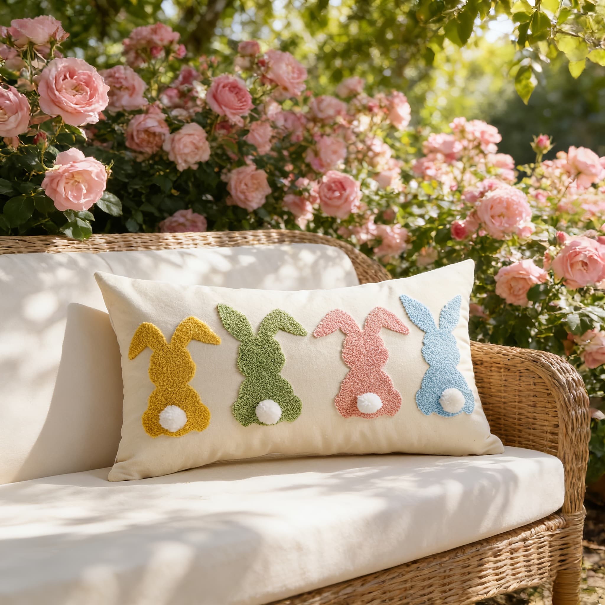 TEMU 1pc Easter Bunny Rabbit Embroidered Pillow Case 12 X 20 Colorful Bunny Throw Pillow Cover Spring Holiday Decorative Throw Pillow Easter Pillowcase Cover For Couch