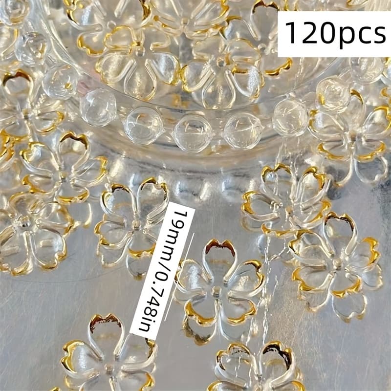 TEMU 120pcs Qywctz Transparent Golden Beads With 5-petal Cherry Capsules - 19mm & Golden Spacer Beads For Making, Bracelets, Necklaces, Hair Accessories - Bulk Craft Beads For Sakura-themed Crafts