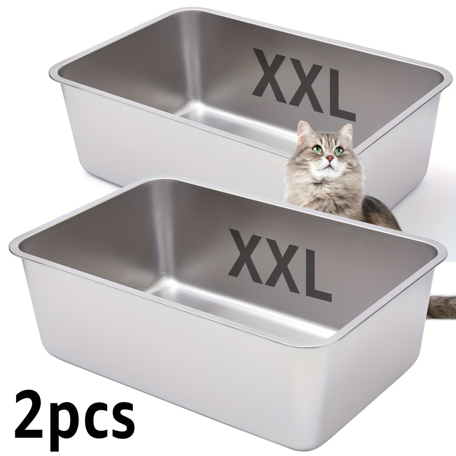 TEMU M/xl/xxl Stainless Steel Litter Box For Medium-sized And Large Cats, Cat Litter Box Left, Metal Litter Box Non-sticky, Easy To Clean