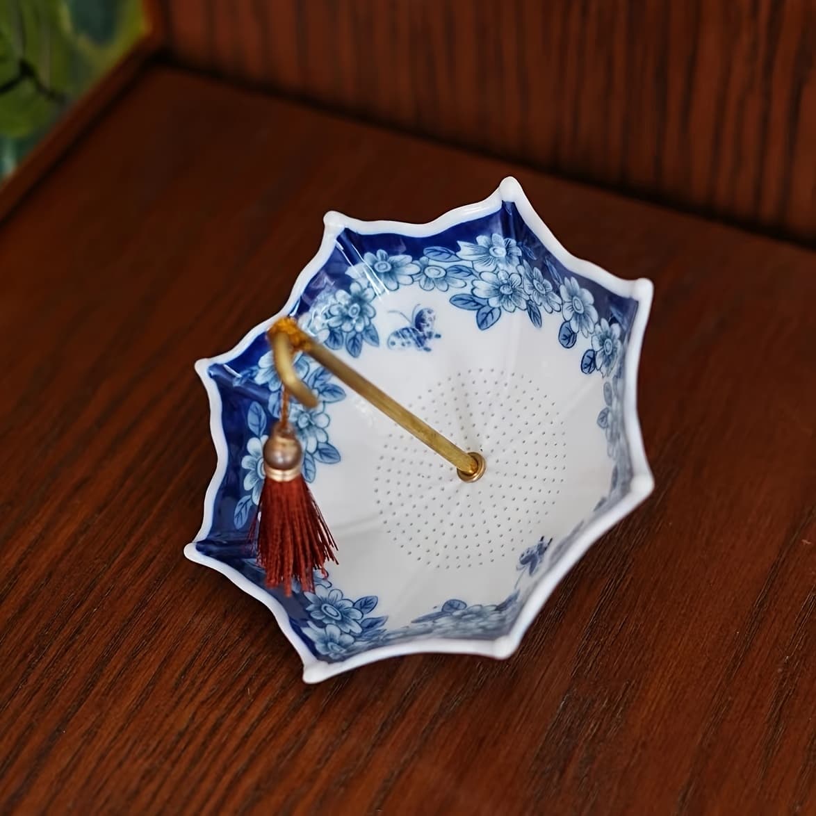 TEMU Creative Blue And White Porcelain Umbrella Tea Infuser, Single Tea Infuser Without Base, Ceramic Tea Filter Mesh, Tea Ceremony Accessory, Tea Table Decorative Ornament