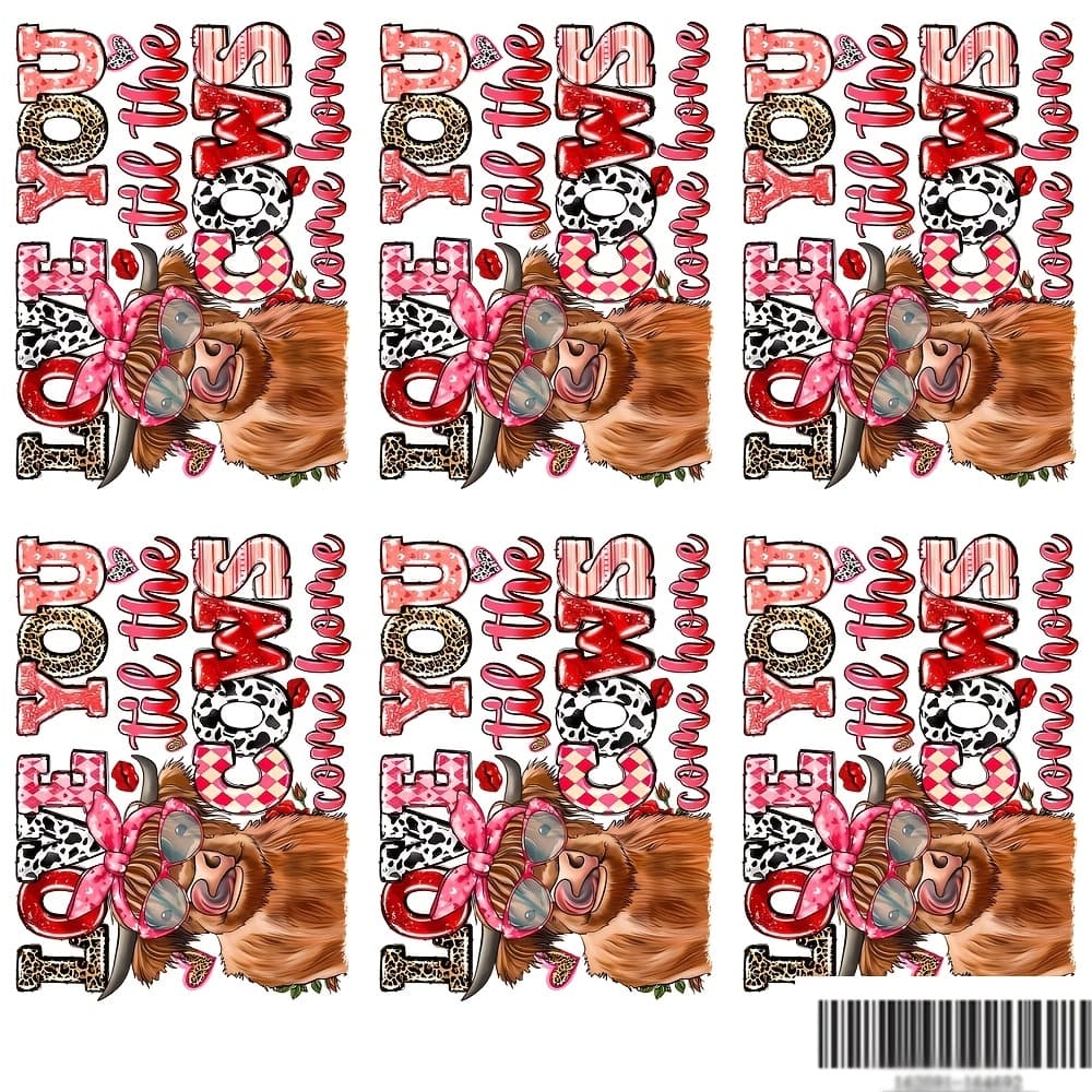 TEMU 6-pack Valentine's Day Cow Iron-on Heat Transfer Decals, You Cow Print, Washable Diy Appliques For T-shirts, Masks, Backpacks - No Electricity Needed, Paper Material, Featherless