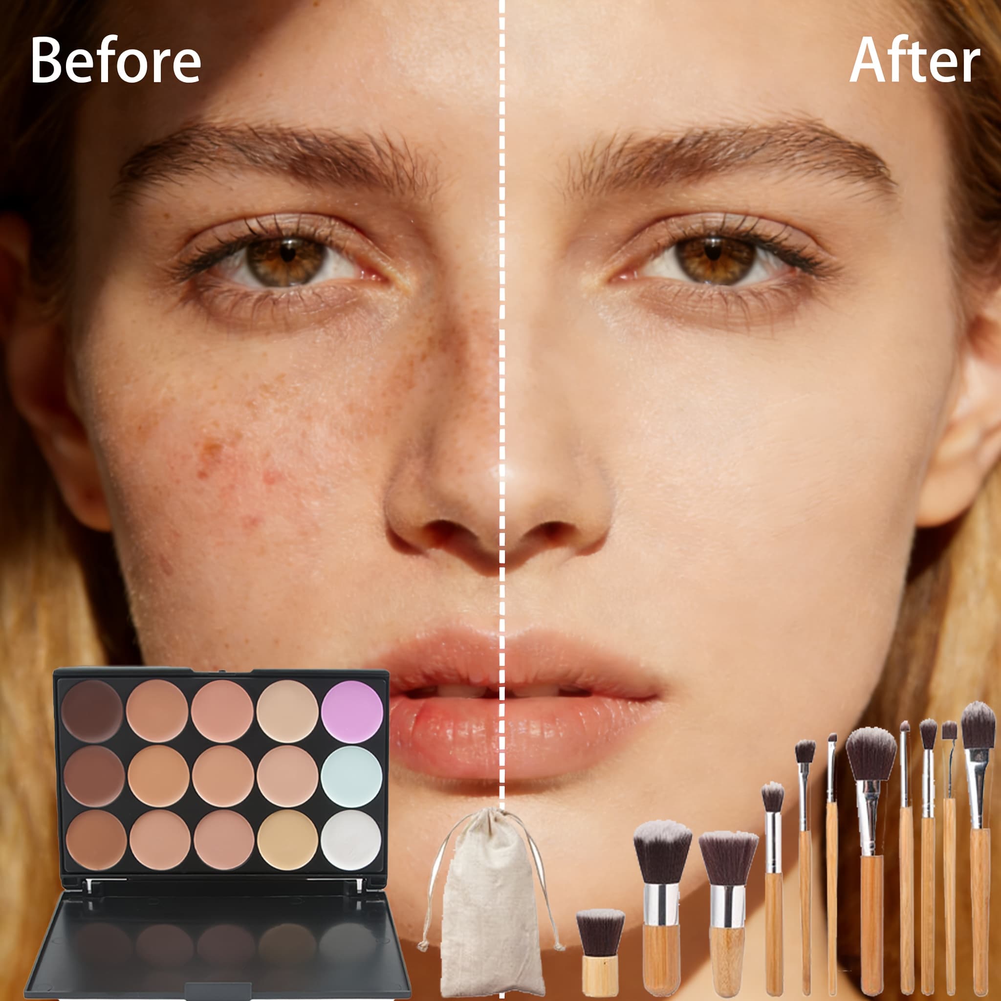 TEMU 12pcs Set: 15-shade Concealer Palette And Brush Set, Waterproof And Sweat-resistant, Long-lasting And Durable, Suitable For Types, For Daily Use, Women's Cosmetics, Valentine's Day Gift.