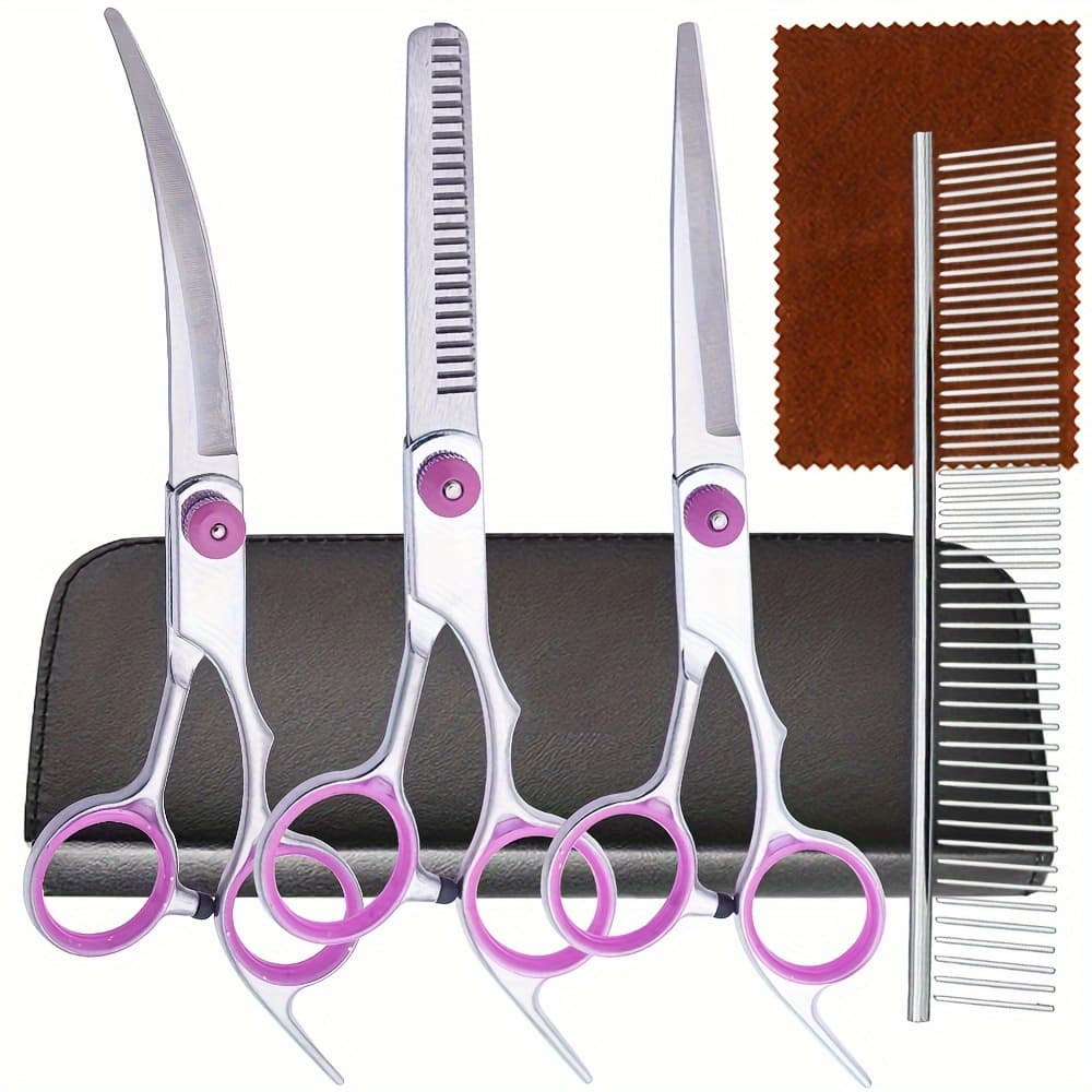TEMU Pet Scissors Dog Grooming Scissors Set Grooming Curved Scissors Pet Grooming Scissors With Grooming Comb Suitable For Dogs And Cats