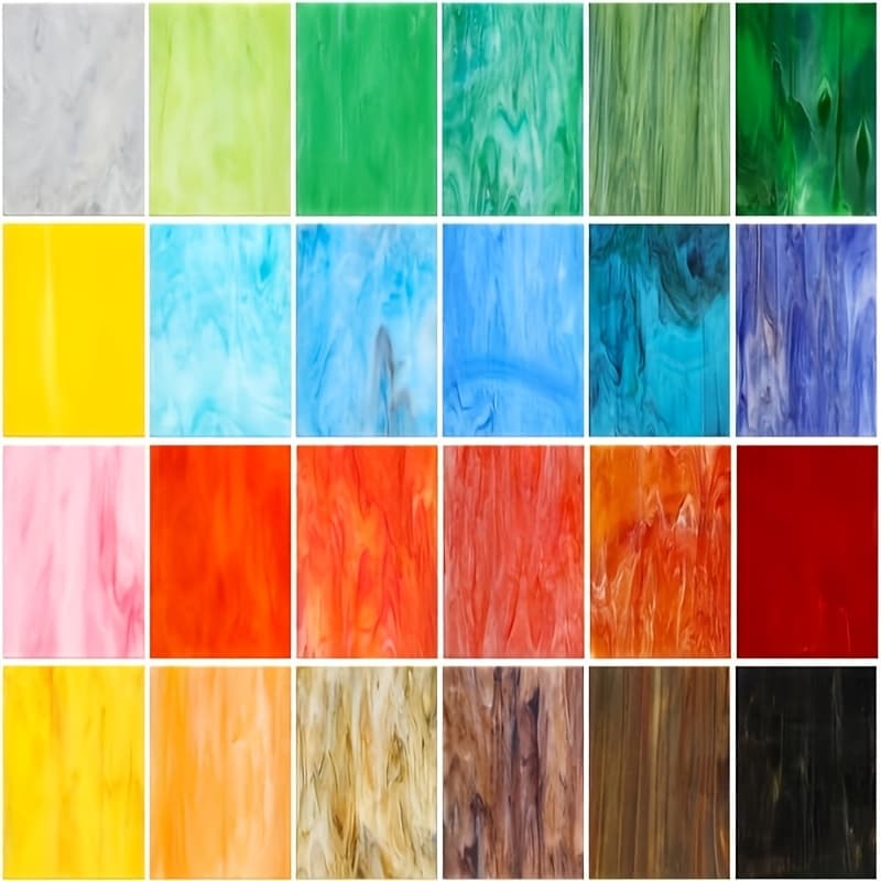 TEMU 24pcs Stained Glass Sheets 4 X 6 Inch Stained Glass Supplies For Stained Glass Projects Mosaic Glass Art Colored Glass Assorted Glass For Decoration (colorful)