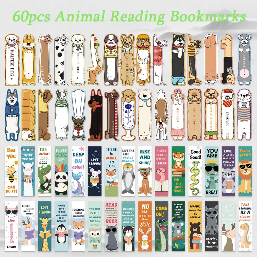 TEMU 60pcs Cartoon Animal Reading Book Bookmark Literary High-value Creative Book Decoration Card Hand Account Reading Mark Card