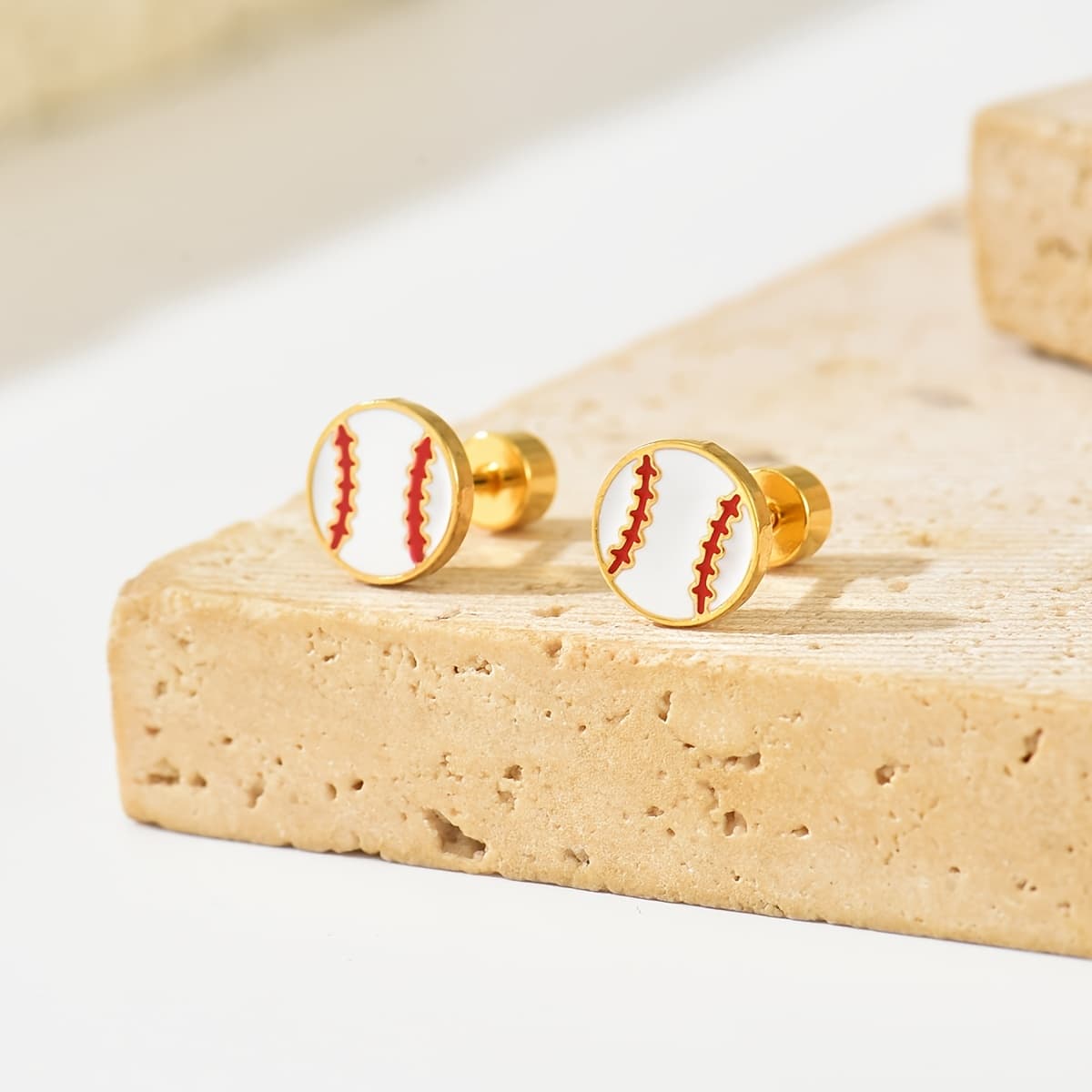 TEMU Stainless Steel Mini Ball Cute Earrings - Baseball, Volleyball, Soccer - Street Style, Sporty Look, Perfect For Daily Wear And Game Day Outfits