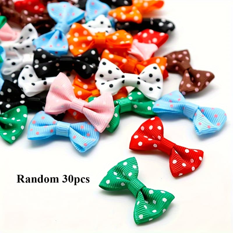 TEMU 30pcs Mini Polka Dot Satin Ribbon Bows 4x2.5cm - Perfect For Diy Crafts, Wedding Favors & Hair Accessories, Christmas, Halloween（random Color）