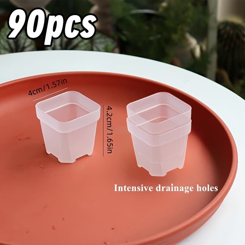 TEMU 45/90pcs Small Transparent Plastic Square Seedling Pots With Drainage Holes, Suitable For Germination, , Herbs, And Succulent Planting