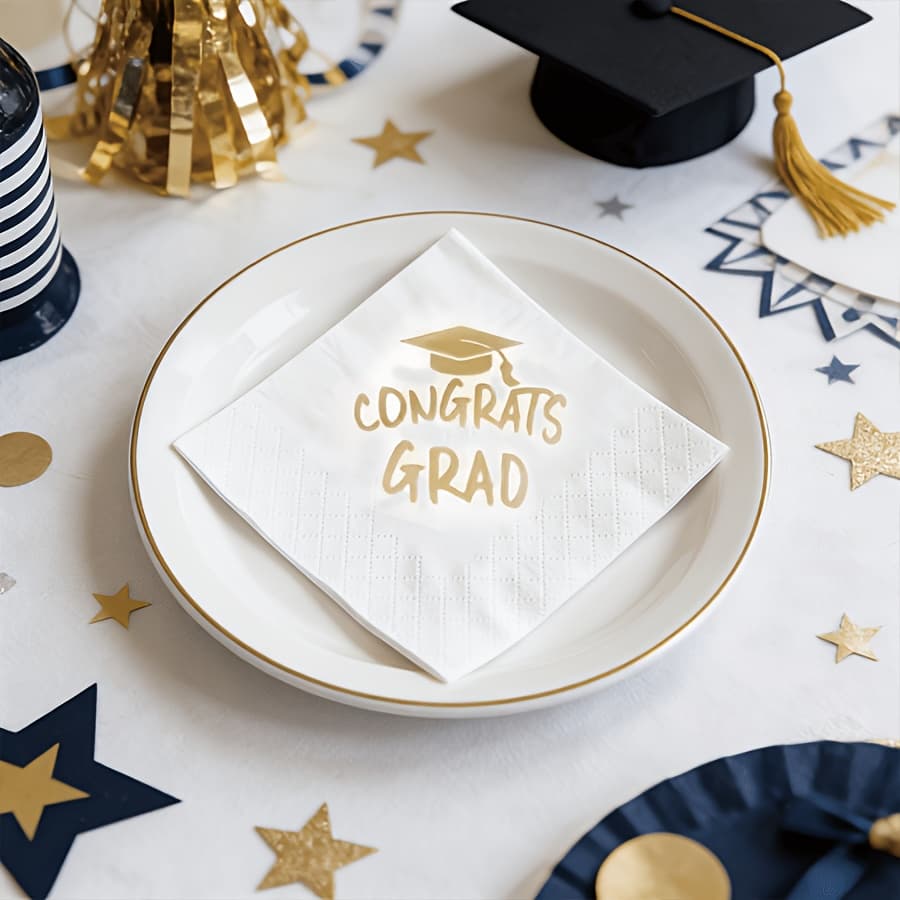 TEMU 100pcs Graduation Season Party Tabletop Decorations, Disposable Napkin Printed Letters Congrats Grad Graduation Season Ceremony Supplies, Graduation Party Decorations