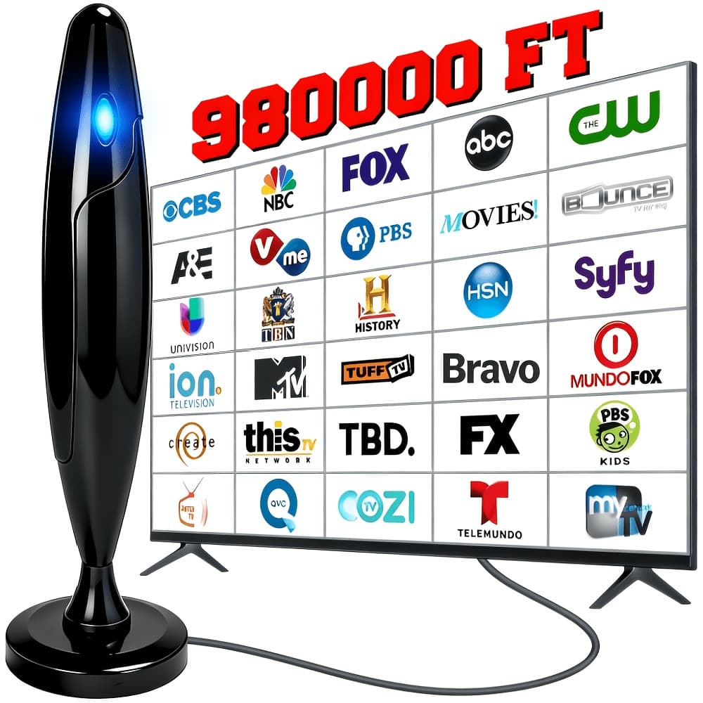 TEMU 980000ft Long Distance Indoor Hdtv Antenna 4k/1080p Hd Vhf Uhf Support, Universal With Smart/old Tvs,