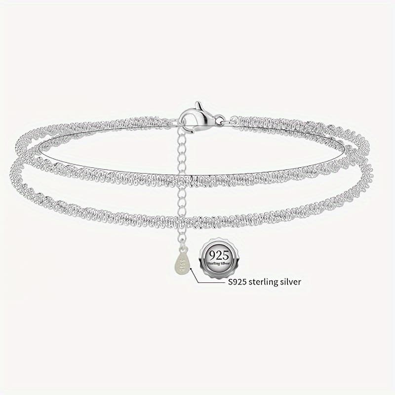 TEMU Sterling Silver Double-layer Ankle Chain - S925 Minimalist For Daily And Party Wear, Summer