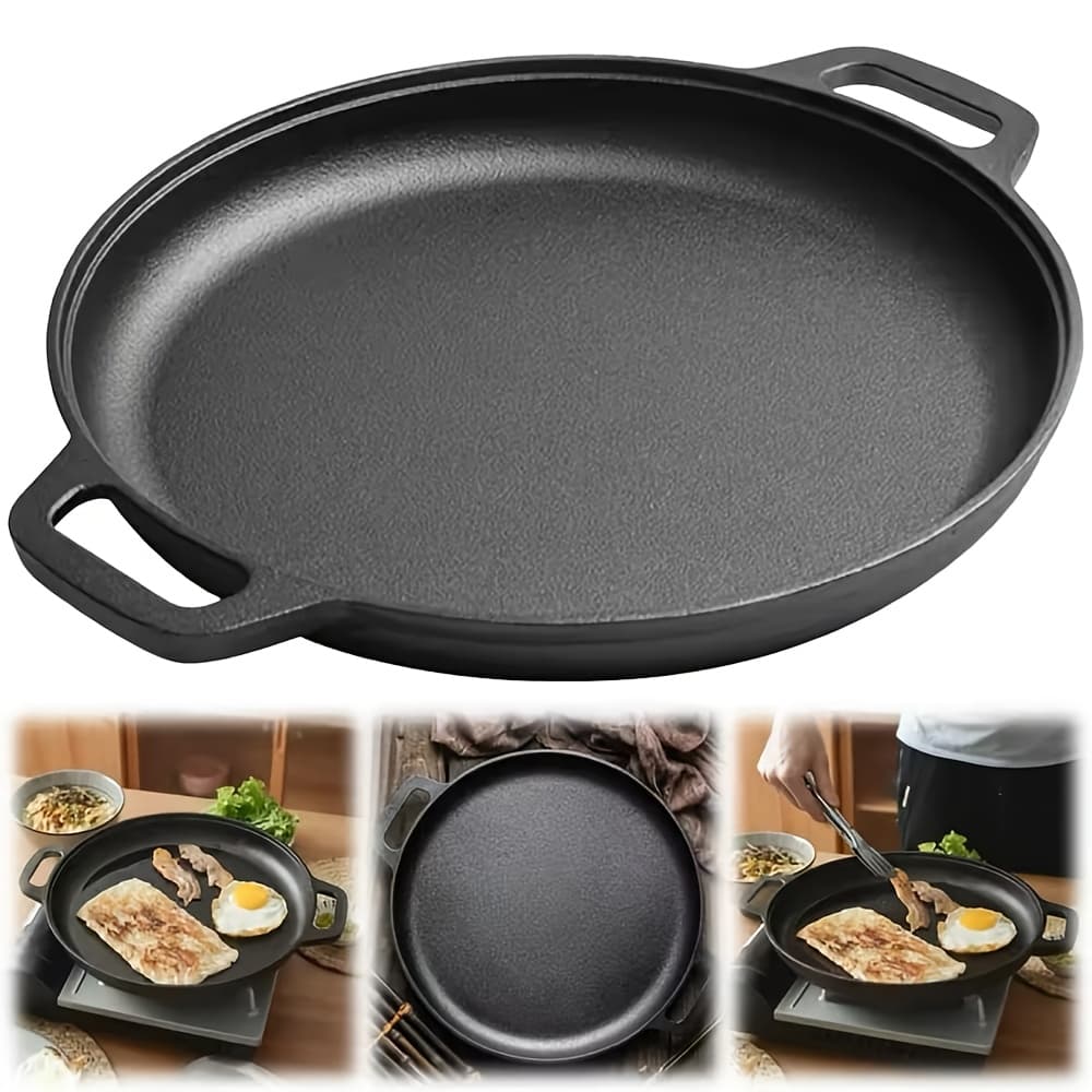 TEMU 1/2/4pcs Pre- Cast Iron With Dual Loop Handles - Griddle Pan For Pizza, Bbq, Pancakes | Oven, Stovetop, Grill & Campfire Safe | -heating Durable Kitchen Gadget For Home & Outdoor Cooking