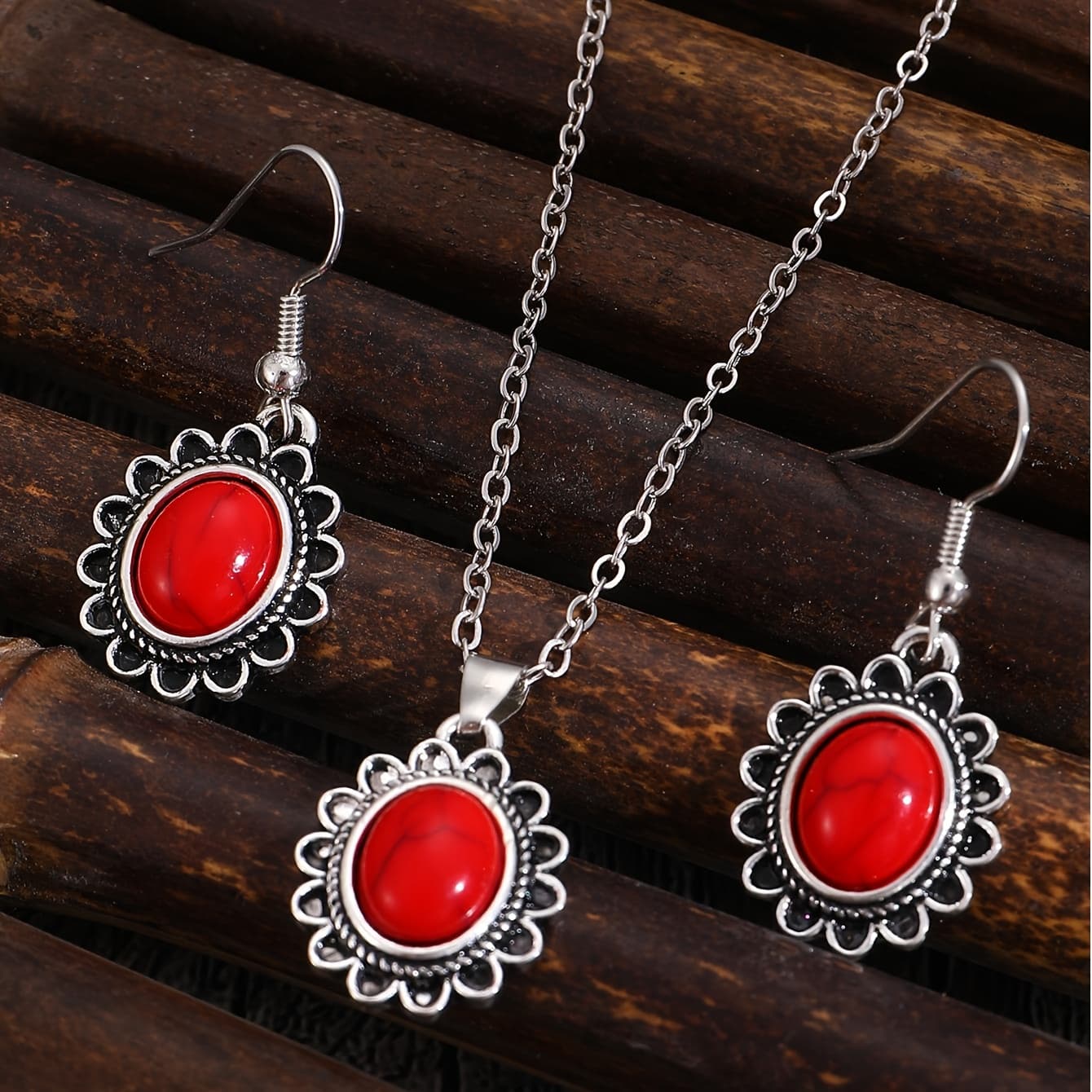 TEMU 3pcs/set Vintage Bohemian Ethnic Drop Earrings Necklace Jewelry Set Women