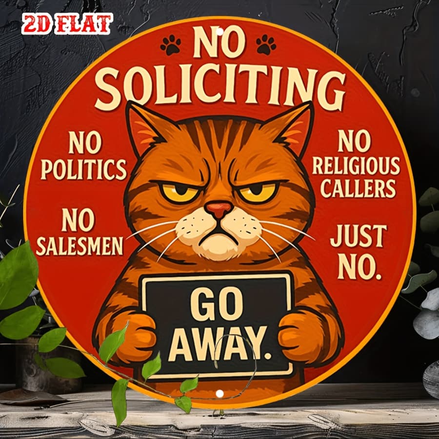 TEMU 2d Flat, 1pc Funny "no Soliciting" Sign - "" Metal Wall Decor With Pre-drilled Holes - Retro Round Durable Sign Suitable For Garage, Home, Office - Lover Gift, Rustic Decorative Sign, 2d Flat