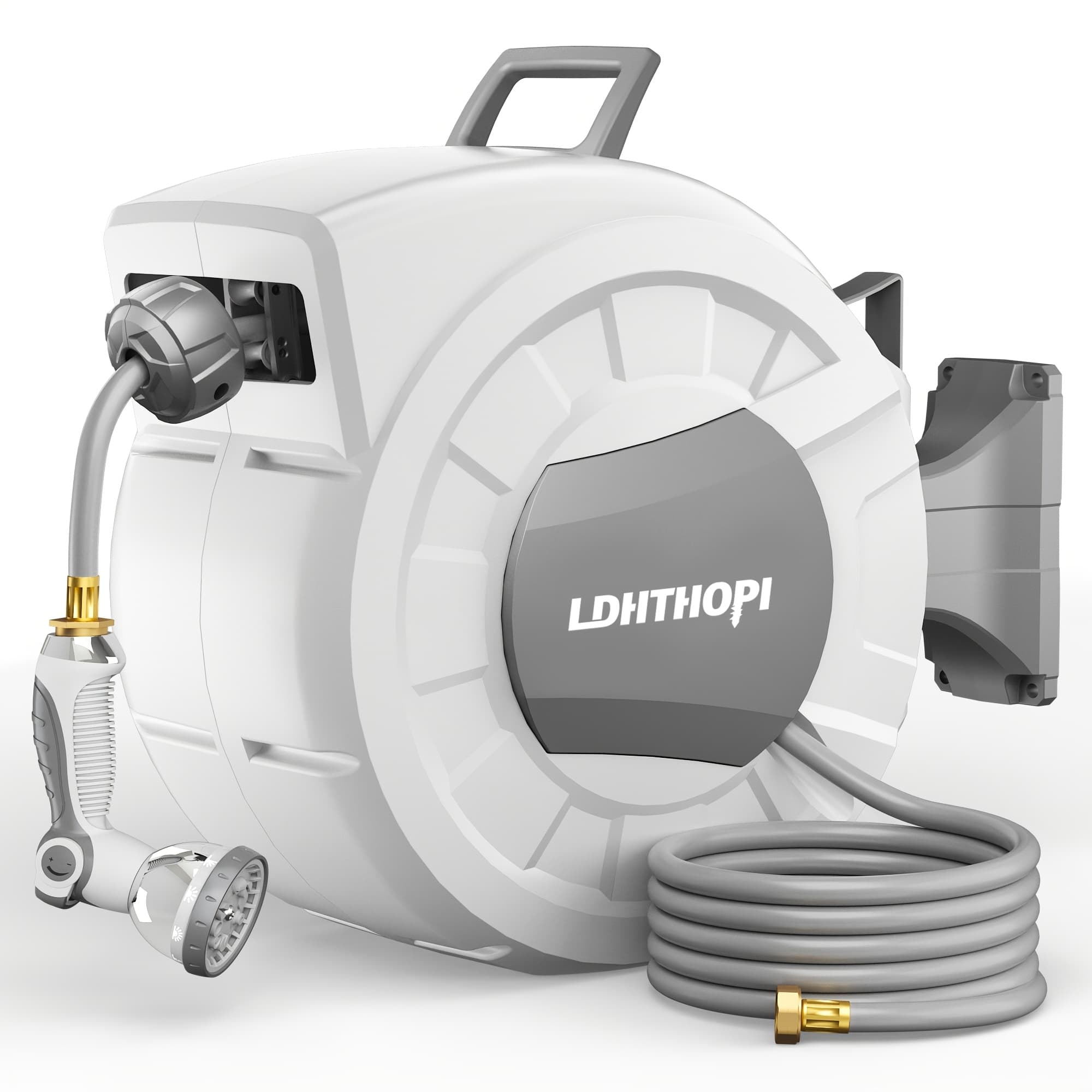 TEMU 40/100/110/130ft X1/2" Retractable Garden Hose Reel, Decorative Outdoor Garden Hose Reels - Automatic Self Wall Mount Hose Reel Enclosed Storage, Any Length Lock, 10 Pattern Nozzle-grey