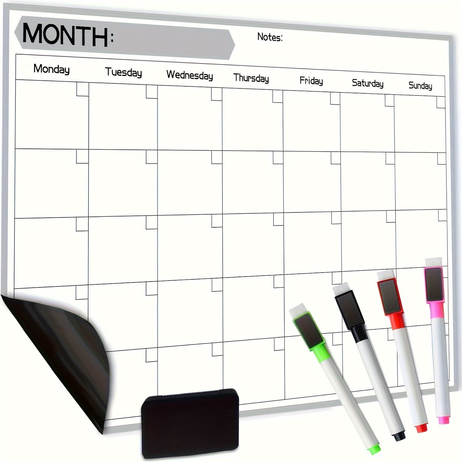 TEMU Pet Material Magnetic Refrigerator Calendar - Dry Erase Monthly Planner - 17x12" Rectangle Whiteboard For Fridge With 4 Markers And Eraser - Easy To Clean With No