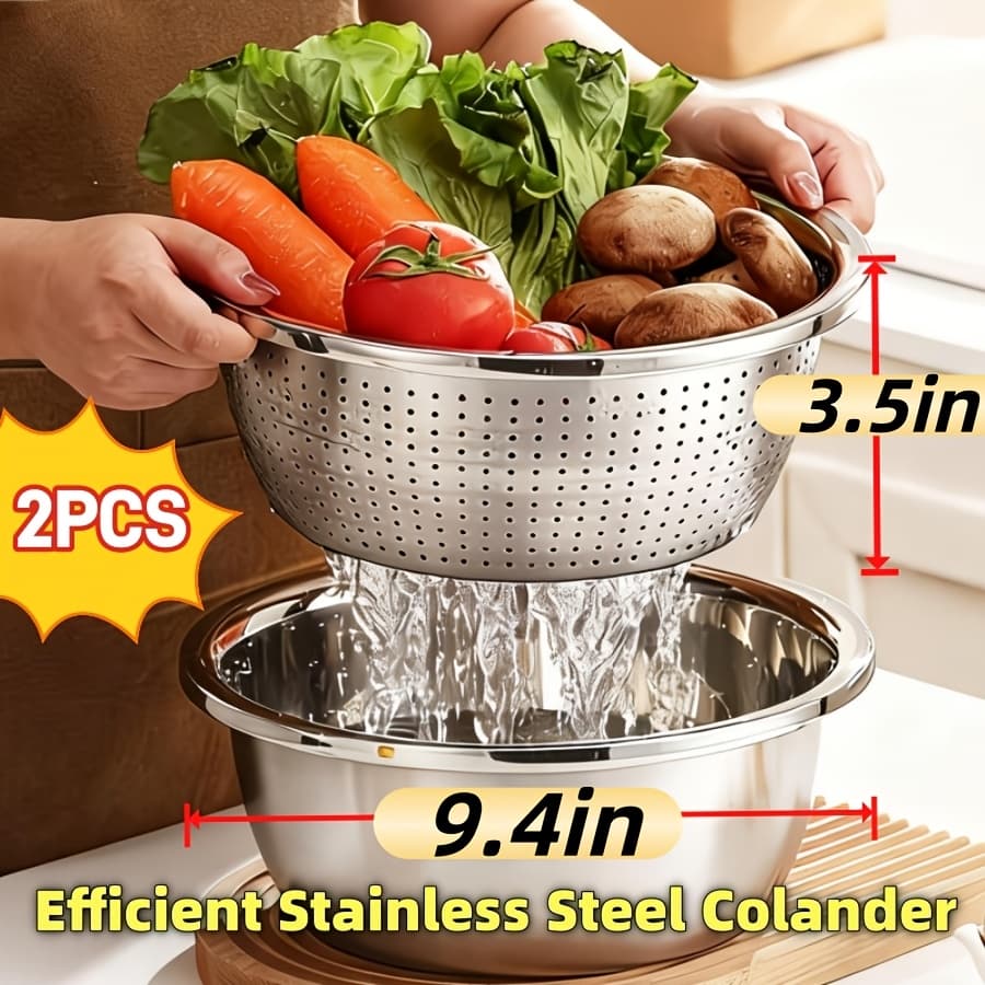 TEMU 3-pack Stainless Steel Mixing Bowls With Colander, Food-grade Kitchen Prep Bowls Set For Salad, Washing Veggies, Baking