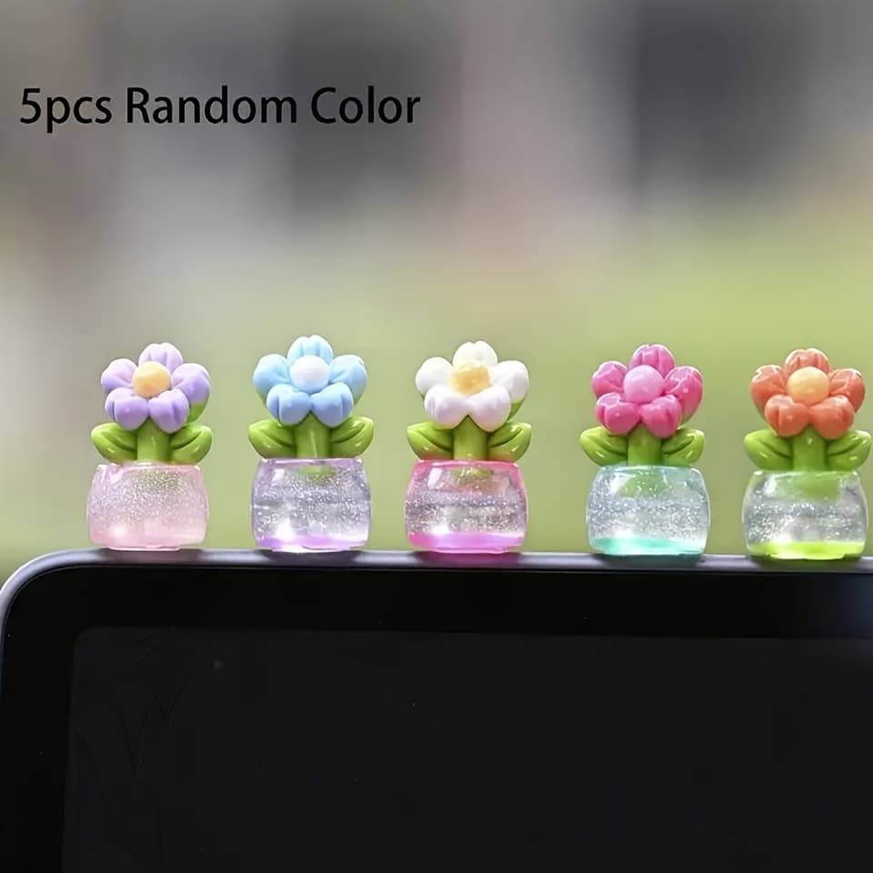 TEMU 5pcs Color Random Mini Flowerpot Car Decoration Accessories, Suitable For Vehicle And Office Desktop Decoration, Mini Desktop Decoration, Small Gifts For Mothers, Wives, And